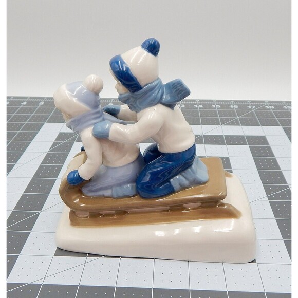 Porcelana De Cuernavaca Paul Sabastian Children Sledding Porcelain Figurine - Picture 3 of 10